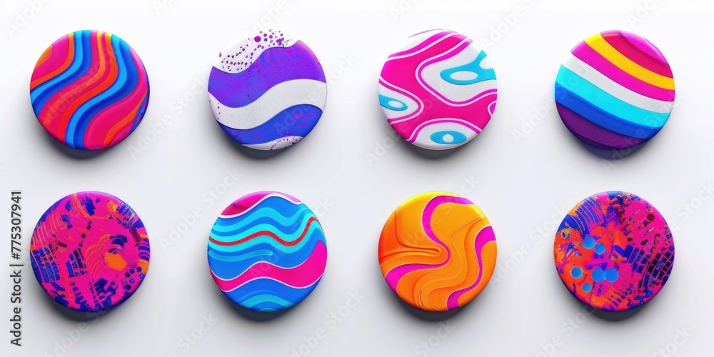 Poster colorful painted rocks on a white background, perfect for adding a pop of color to your designs