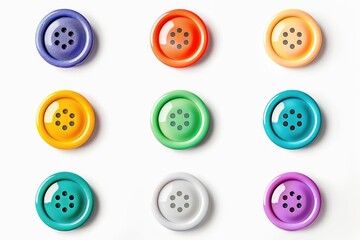 Fototapeta premium Assorted colored buttons on a plain white background. Perfect for sewing or crafting projects