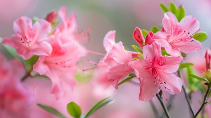 Pink Azalea flowers in bloom with vibrant petals and spring flora botanical beauty