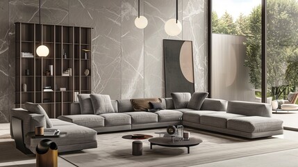 "Contemporary Living Room: Sofa and Furniture Ensemble"