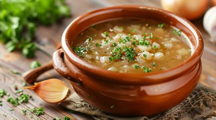 Onion soup in Greek. 