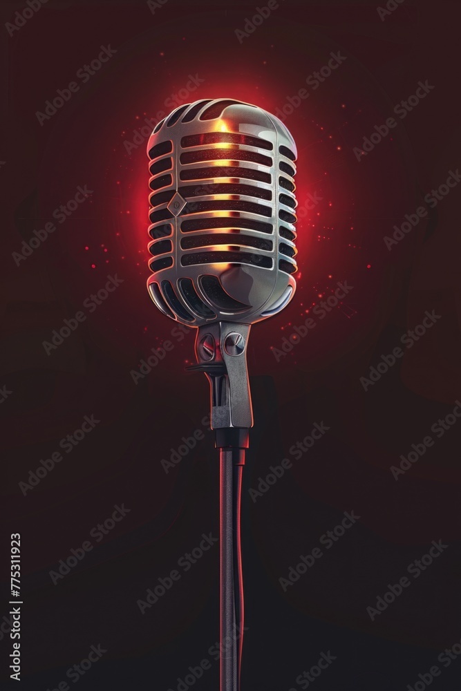 Poster a microphone with a red light on it. perfect for music or podcasting projects