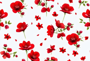 seamless red flowers on a white background. Beautiful multicolor background texture in floral style,