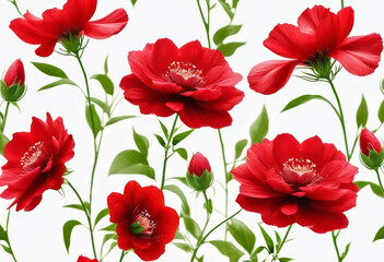 seamless red flowers on a white background. Beautiful multicolor background texture in floral style,
