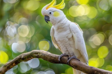 A beautiful yellow and white bird perched on a branch. Suitable for nature and wildlife themes