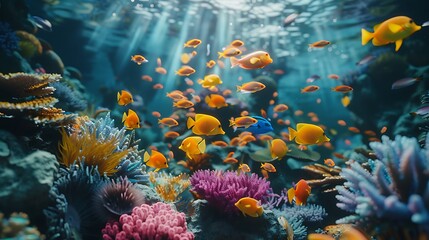 Obraz na płótnie Canvas Coral reefs teeming with colorful fish
