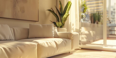 White couch in a bright living room, suitable for interior design projects