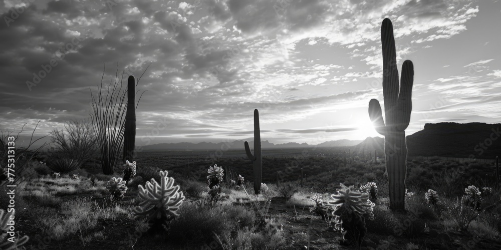 Poster a monochromatic image of a barren desert landscape, suitable for various projects
