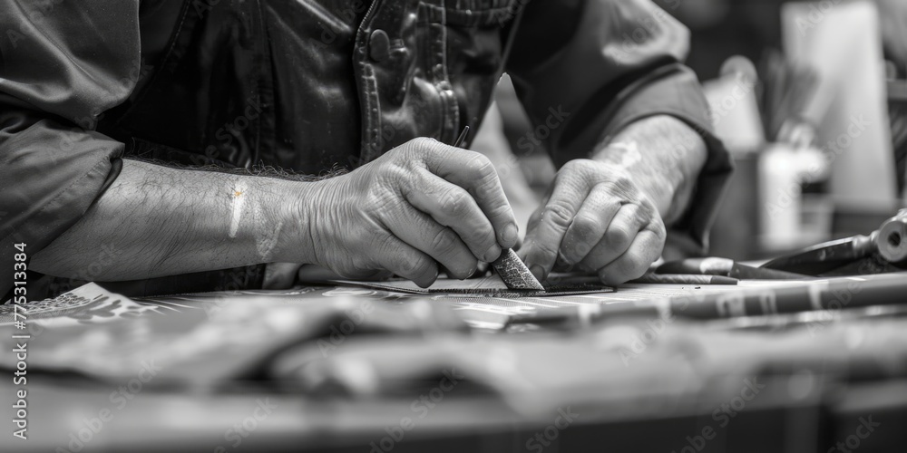 Poster a person working on a piece of art. suitable for creative projects