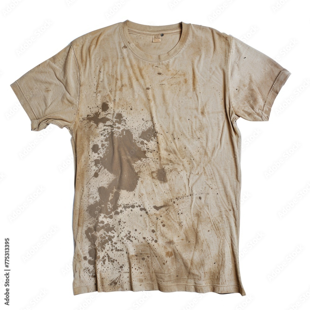 Poster a dirty t-shirt with a visible paint stain. suitable for illustrating messy work or diy projects