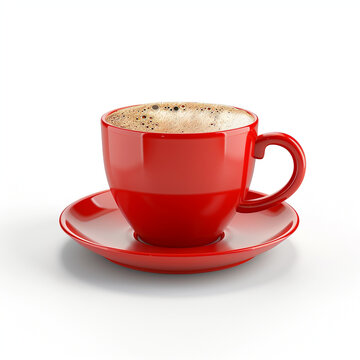 Red coffee cup morning beverage. Black coffee in red cup, 3d render isolated on white background.