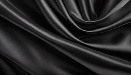 Fotobehang Czarny naturalny jedwab, tekstura, tło, miejsce na tekst do projektu © anettastar