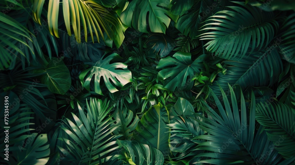 Poster a close-up view of a bunch of green leaves. suitable for nature and environmental concepts
