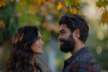 Fototapeta premium A man and a woman are looking at each other and smiling