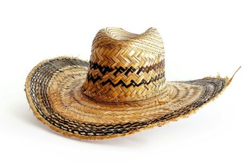 White Straw Sombrero Hat - Summer Fashion Accessory Isolated Object - obrazy, fototapety, plakaty