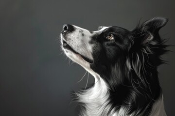 A black and white dog looking up, perfect for pet and animal themed designs