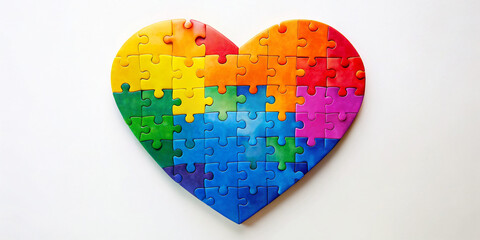 graphic  rainbow heart with puzzle on white background for international autism day