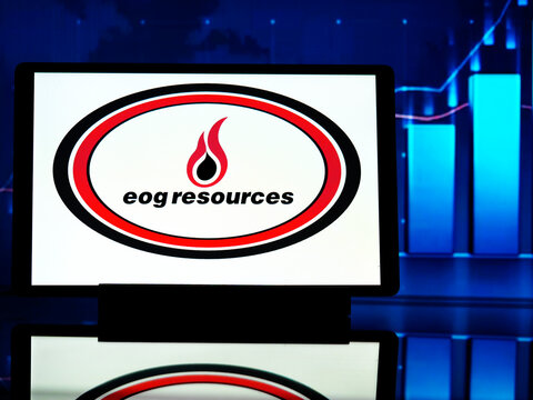 In this photo illustration,  EOG Resources, Inc.  logo seen displayed on a tablet
