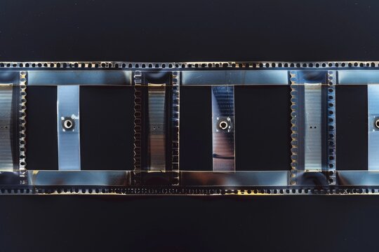 Close up of a film strip with a clock, great for time concept designs