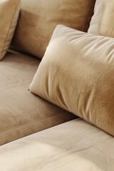 A detailed view of a cozy couch with decorative pillows. Perfect for interior design concepts
