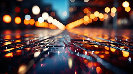 Bokeh background created by city lights at night, with soft, out-of-focus points of light in various colors, conveying the vibrant energy and dynamic atmosphere of urban nightlife