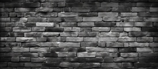 Monochrome photo showing a detailed brick wall pattern set against a solid black background, creating a striking contrast