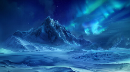 Mystical northern lights over snow-covered mountains