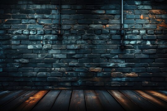 Black brick wall background with subtle reflections, bathed in moody, low-key lighting, emphasizing the depth and richness of the dark bricks