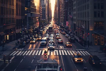 Photo sur Aluminium TAXI de new york A busy city street with a crosswalk and a taxi cab