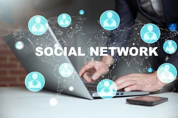 Deurstickers global social network and connection internet © ARAMYAN