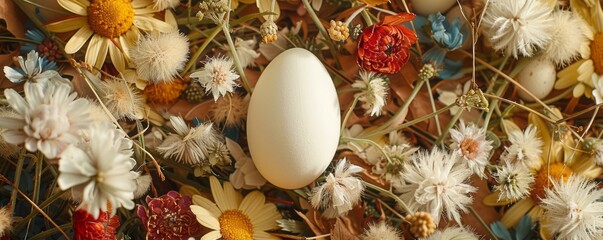 Fototapeta na wymiar egg and dried flowers.