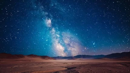 Fototapeten Nighttime desert landscape  starry sky with milky way, high resolution ultra detailed photography © RECARTFRAME CH