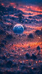 Obraz na płótnie Canvas glass sphere on glowy dust