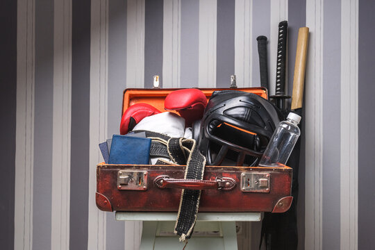 Retro Travel Suitcase with Martial Arts Accessories