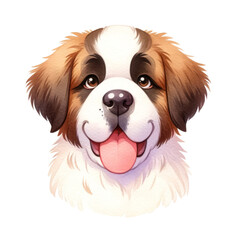 Fototapeta premium Watercolor cute Saint Bernard portrait. Cute dog breed. Dog days concept.