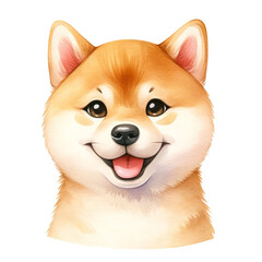 Obraz premium Watercolor cute Shiba Inu portrait. Cute dog breed. Dog days concept.