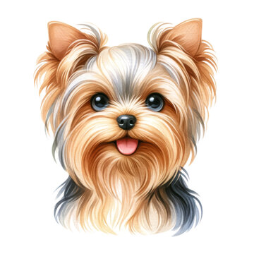 recommend clip art: Watercolor cute Yorkshire Terrier portrait. Cute dog breed. Dog days concept.