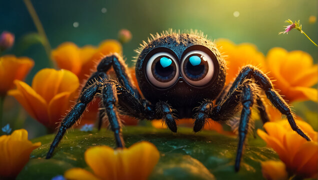 Cute cartoon spider character kind