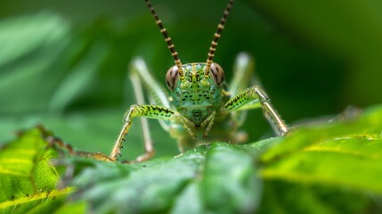 Fototapeta premium Green Insect on Leaf Close Up