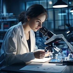 Scientist doing research with a microscope.