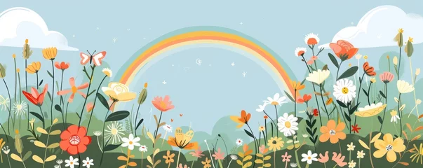Rolgordijnen rainbow landscape cartoon. © Yahor Shylau 