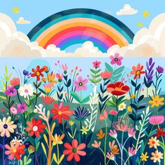 Fototapeta na wymiar rainbow landscape cartoon.