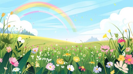 Fototapeta na wymiar rainbow landscape cartoon.