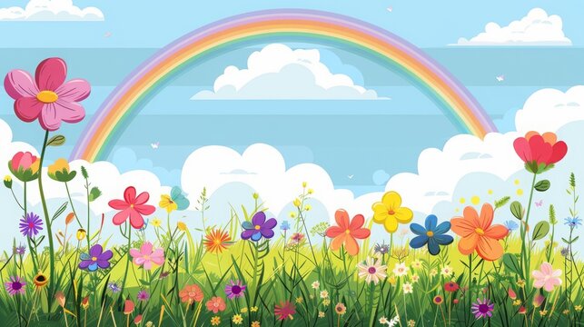 rainbow landscape cartoon.