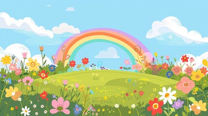 Fototapeta premium rainbow landscape cartoon.