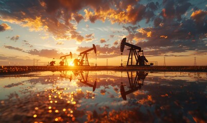 Fototapeta na wymiar oil production rigs at sunset