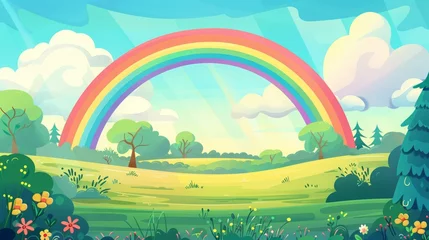 Selbstklebende Fototapeten rainbow landscape cartoon. © Yahor Shylau 