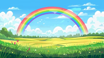 Wanddecoratie Regenboog rainbow landscape cartoon.  © Yahor Shylau 