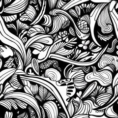 Doodle Style Black and White Abstract Seamless Pattern Suitable for Coloring Book Background
