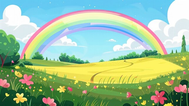 rainbow landscape cartoon.